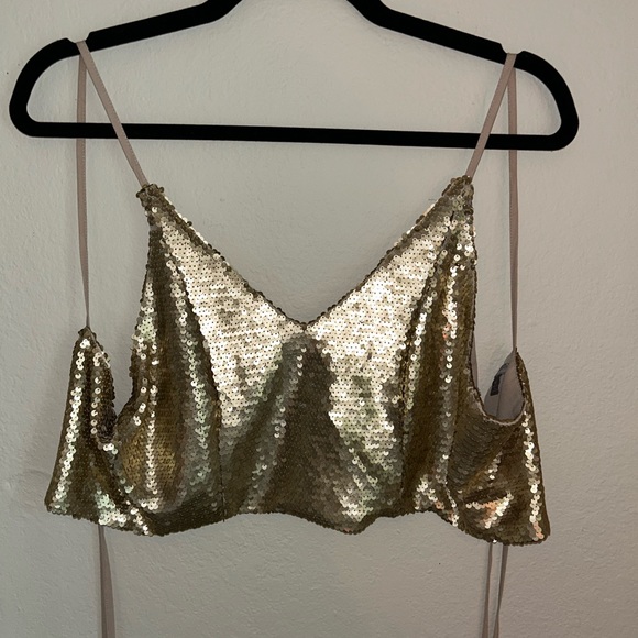 Gold Sequin Crop Top - Picture 1 of 2